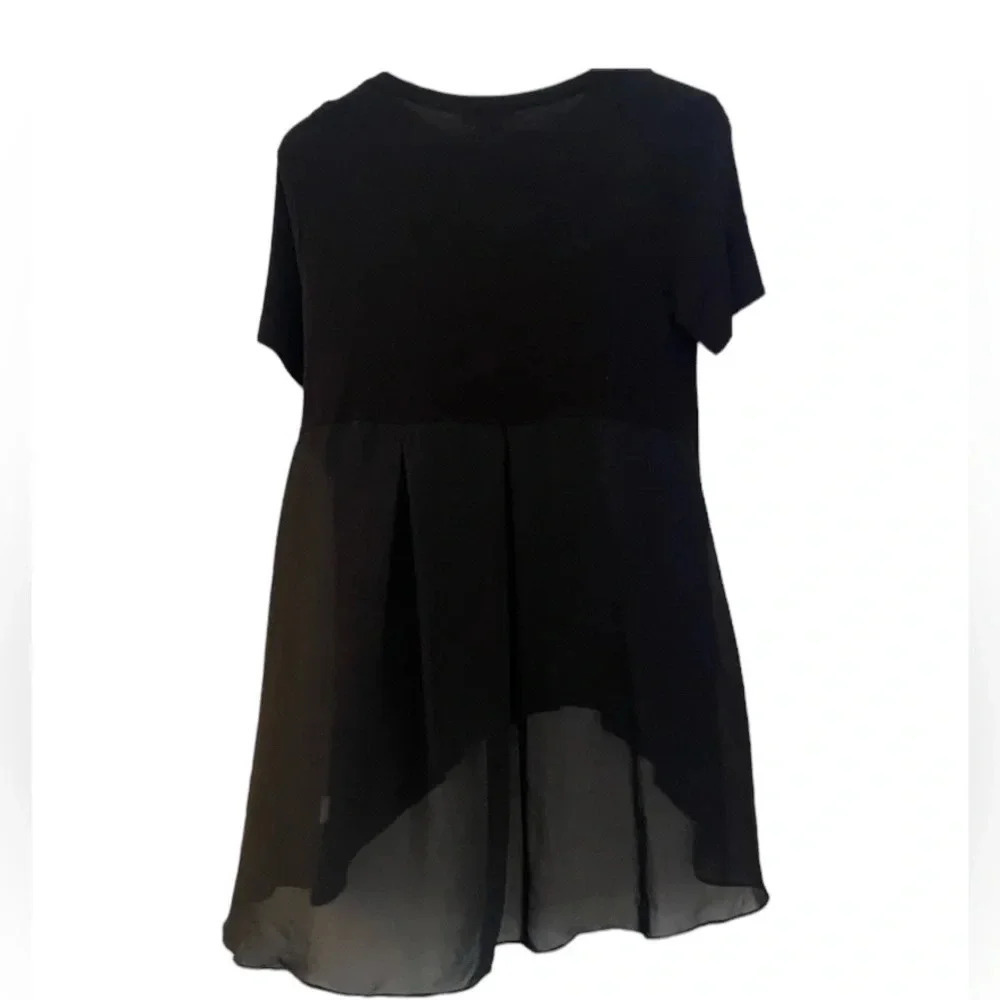 Aqua High Low Black Sheer Back Flowy T Shirt Size Medium